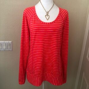ATHLETA bright orange striped work out top. Excellent cond. Sz XL